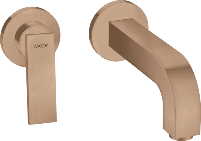 Купить купить смеситель для раковины axor citterio настенный, с рычаговой рукояткой, изливом 220 мм и розетками, матовое красное золото арт. 39121310