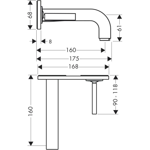 Купить купить смеситель для раковины axor citterio настенный, с тонкой рукояткой, с изливом 160 мм, с панелью, хром арт. 39112000