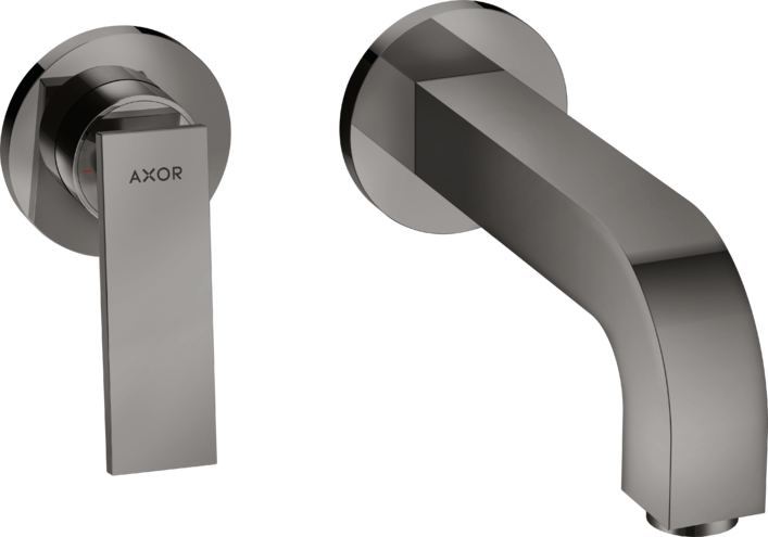 Купить купить смеситель для раковины axor citterio настенный, с рычаговой рукояткой, изливом 220 мм и розетками, полированный черный, хром арт. 39121330