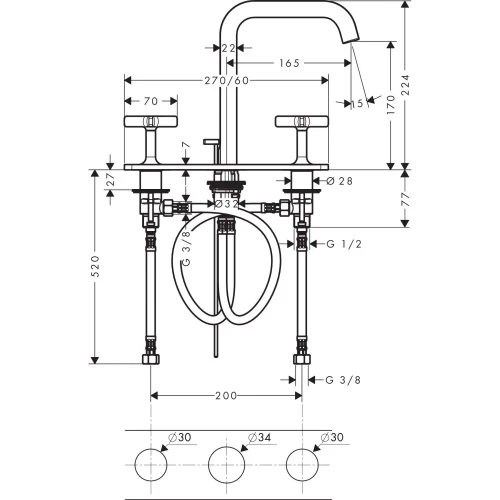 Купить купить смеситель для раковины axor citterio e на 3 отверстия, 170, с панелью, хром арт. 36116000