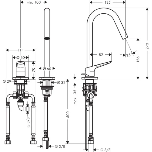 Купить купить смеситель для раковины axor citterio m, на 2 отверстия , 160, со сливным гарнитуром, полированная медь арт. 34132930
