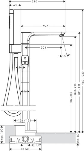 Купить купить термостат для ванны axor urquiola напольный, хром арт. 11422000