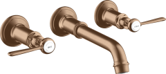 Смеситель для раковины Axor Montreux, на 3 отверстия, скрытого монтажа, с изливом 165-225 мм, с рычаговыми рукоятками, шлифованное красное золото арт. 16534310