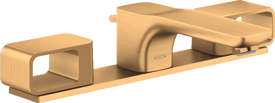 Купить купить смеситель для раковины axor urquiola 50, на 3 отверстия, с панелью, со сливным гарнитуром, шлифованное золото арт. 11040250