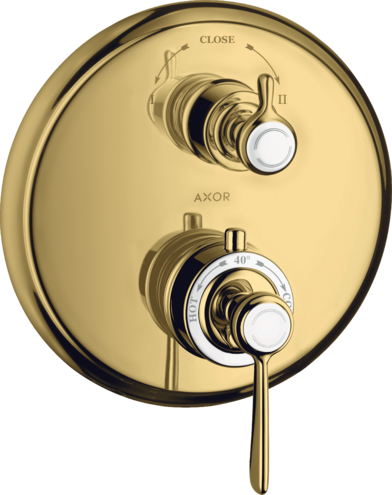 Купить купить термостат axor montreux, с запорным/переключающим вентилем, с рычаговой рукояткой, полированное золото арт. 16821990
