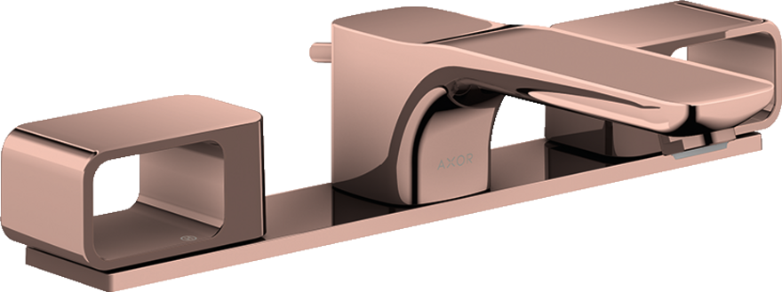 Купить купить смеситель для раковины axor urquiola 50, на 3 отверстия, с панелью, со сливным гарнитуром, полированное красное золото арт. 11040300