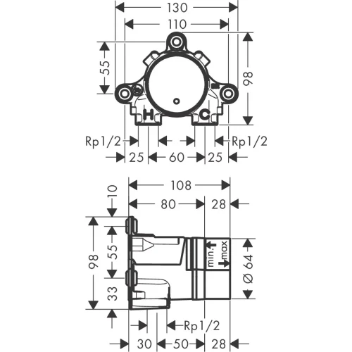 Купить купить скрытая часть смесителя для раковины, axor, настенного, select, шлифованная бронза арт. 13625180