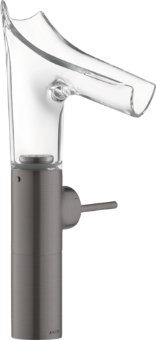 Купить купить смеситель для раковины axor starck v, однорычажный, 220, со стеклянным изливом, для накладной раковины, шлифованный черный, хром арт. 12114340