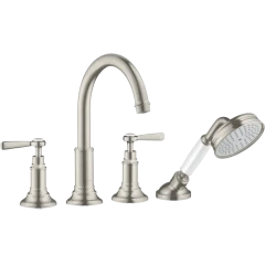 Смеситель для ванны Axor Montreux, на 4 отверстия, монтаж на плитку, с рычаговыми рукоятками, сталь арт. 16554800