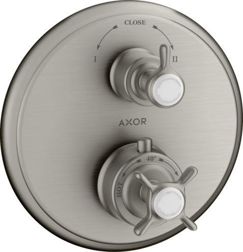 Купить купить термостат axor montreux, с запорным/переключающим вентилем, с крестообразной рукояткой, сталь арт. 16820800