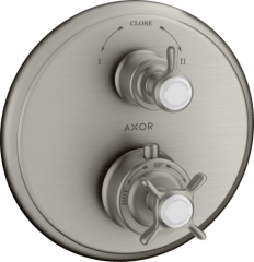 Термостат Axor Montreux, с запорным/переключающим вентилем, с крестообразной рукояткой, сталь арт. 16820800