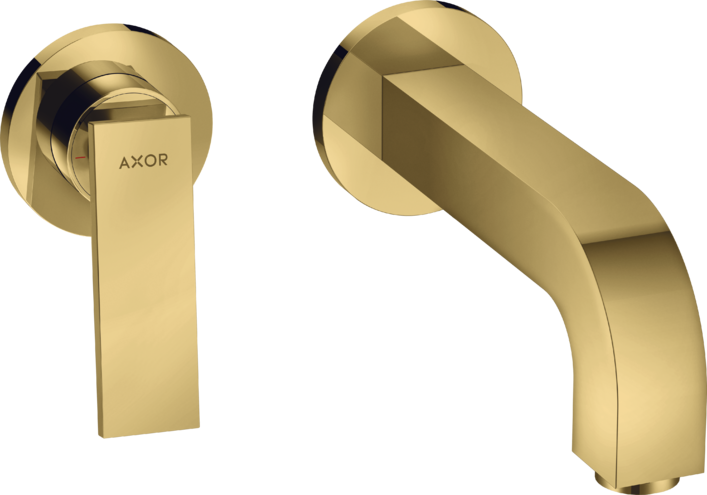 Купить купить смеситель для раковины axor citterio настенный, с рычаговой рукояткой, изливом 220 мм и розетками, полированное золото арт. 39121990