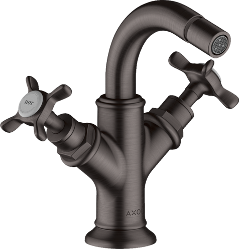 Купить купить смеситель для биде axor montreux, на 2 отверстия , с крестообразными рукоятками, со сливным гарнитуром, шлифованный черный, хром арт. 16520340