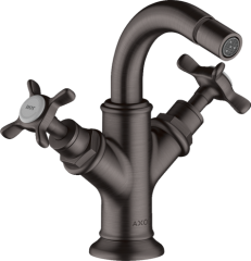 Смеситель для биде Axor Montreux, на 2 отверстия , с крестообразными рукоятками, со сливным гарнитуром, шлифованный черный, хром арт. 16520340